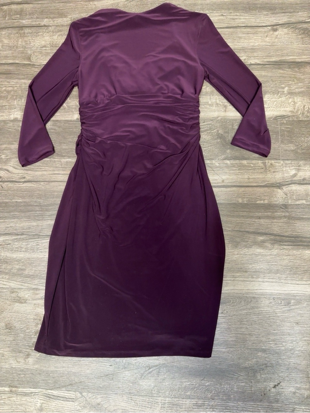 Lauren Ralph Lauren Purple Faux Wrap Ruched Dress Size 8P - Picture 5 of 6